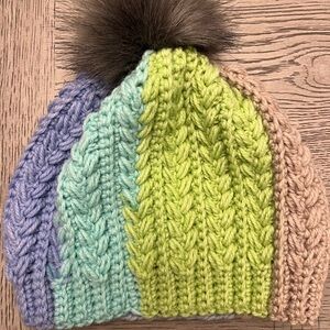 Multicolor Knit Pom-Pom Beanie for Kids